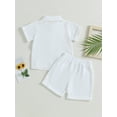 thumbnail image 4 of Wassery Infant Boys Summer Outfits 6M 12M 18M 24M 3T 4T Toddler Boys Clothes Sets Solid Color Buttons Short Sleeve Crew Neck T-Shirts and Elastic Waist Shorts 2Pcs 0-4Y, 4 of 9