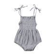 thumbnail image 1 of Kmbangi Infant Summer Cotton Sling Romper Lace Up Stretch Ruched Jumpsuit, 1 of 8
