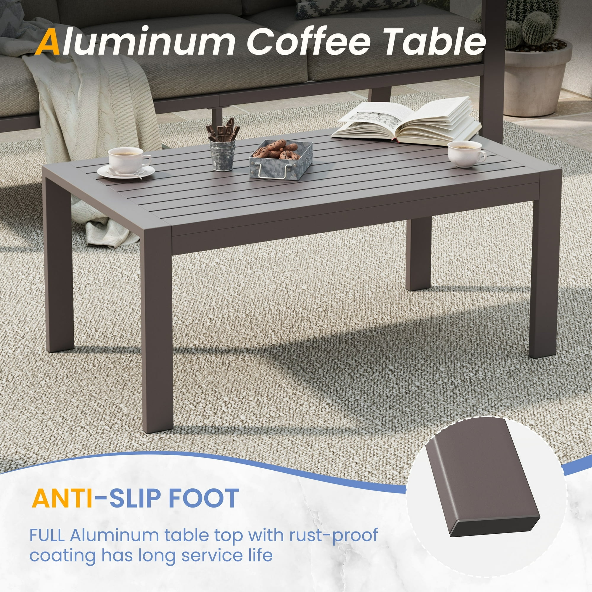 UDPATIO Aluminum Patio Furniture Set, Contemporary Outdoor Couch Set, Aluminum Patio Conversation Set, Beige