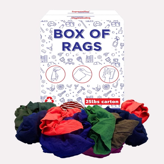 SupremePlus Recycled Color Fleece Cleaning Rags, 25 lb Box of Rags, Cotton Sweatshirt Rags Bulk for Boat, Steel & Auto Wiping, Multipurpose Cleaning Cloths for Industrial & Commercial Use