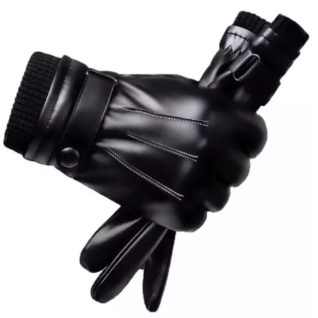 Guantes de cuero cálidos de invierno para hombre, con forro polar y pantalla táctil, gruesos, para conducir esquís al aire libre, guantes para andar en motocicleta y coches eléctricos
