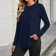 thumbnail image 2 of Bxsruta Womens Tops Long Sleeve Crew Neck Tunic Shirts High Low Hem Casual Tee, 2 of 6