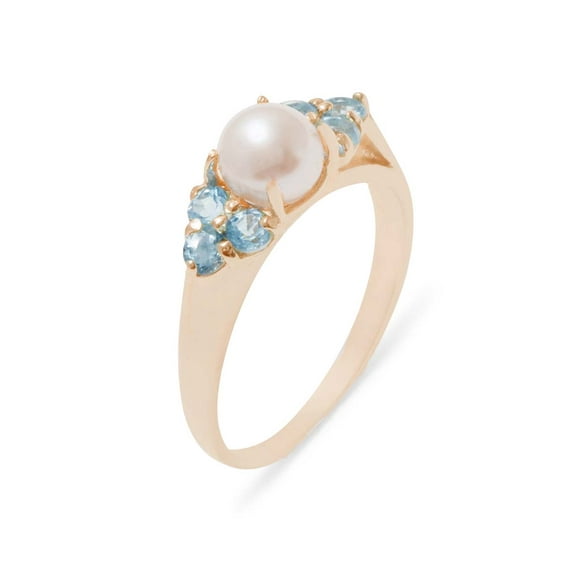 LBG British Made 10k Rose Gold Cultured Pearl & Blue Topaz Womens Cluster Ring - 33 size options - Size 10