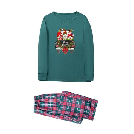 

Christmas Gifts Matching Family Pajamas Sets Christmas Happy Dwarf And Gift Top And Plaid Pants Homewear For Mom Imitation cotton A