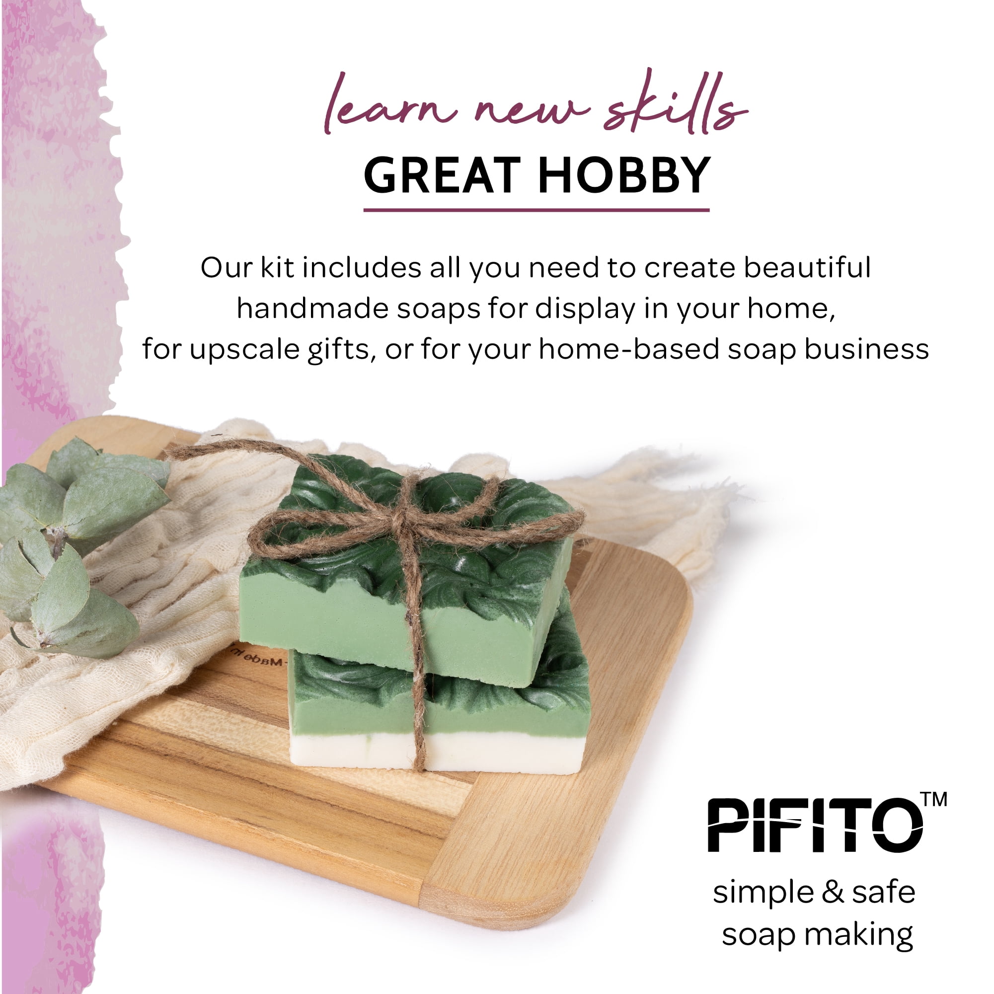 Pifito Soap Making Kit │ DIY Soap Making Supplies - 3 lbs Melt and Pour Soap Base (Goats Milk, Shea Butter, Clear), 10-Pack Mica "Original" Colorants Sampler, Mold and Instructions
