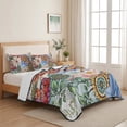 thumbnail image 5 of Queen Quilt Set 90''x96'', Boho Floral Lightweight Bedspread Coverlet Set with 2 Pillow Shams, Bohemia Colorful Mandalas Botanical Flower Breathable All Season Quilt Bedding for Bedroom/Guest Room, 5 of 9