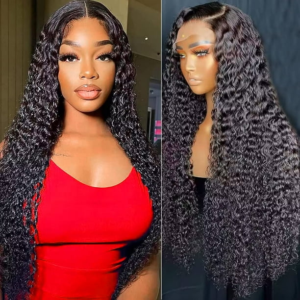 Pelucas de cabello humano con encaje frontal, 13 x 4, onda profunda, encaje frontal, cabello humano pre arrancado, 22 pulgadas, onda profunda, encaje frontal, pelucas de cabello humano para mujeres ne