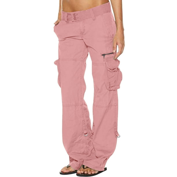 ICHUANYI ClearanceWomen Ladies Solid Pants Hippie Punk Trousers Streetwear Jogger Pocket Loose Overalls Long Pants(Pink, S) ICHUANYI WER20232080503502