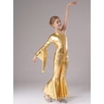 thumbnail image 3 of IEFIEL Girls Shiny Metallic Bell-Bottom Dance Jumpsuit One Shoulder Side Zipper Bodysuit Carnival Performance Costume Gold 10, 3 of 7
