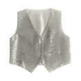 thumbnail image 2 of CUZIBR Girls Vest Carnival Sparkling Sequins Vest V-Neck Sleeveless Button Waistcoat Stage Performance Shiny Glitter Jacket Spring Fall Clothing,White,3-4 Years, 2 of 4