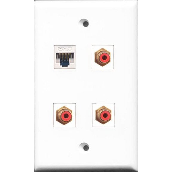 RiteAV - 3 Port RCA Red and 1 Port Cat5e Ethernet White Wall Plate