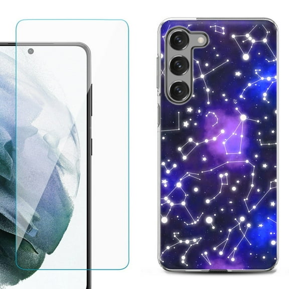 Shockproof Fashion Phone Case for Samsung Galaxy S23  / S23 Plus 5G, with Tempered Glass Screen Protector, by OneToughShield ® - Constellations