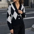 thumbnail image 4 of Rrxhxhs Cardigan Sweaters for Women Argyle V-Neck Knit Button Front Long Sleeve Cropped Vintage Casual Layering Top, 4 of 9