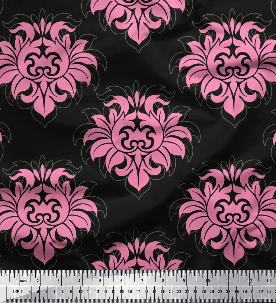 Soimoi Purple Georgette Viscose Fabric - 42" Wide, Filigree Damask Print, By The Yard