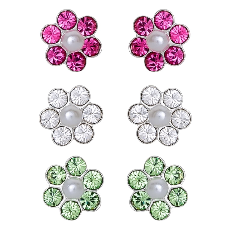 Silver Crystal Flower Stud Earrings - Sparkling Clear AB Stones Amazon.com: Crystal Flower Stud Earrings for Women Girls  main image 4