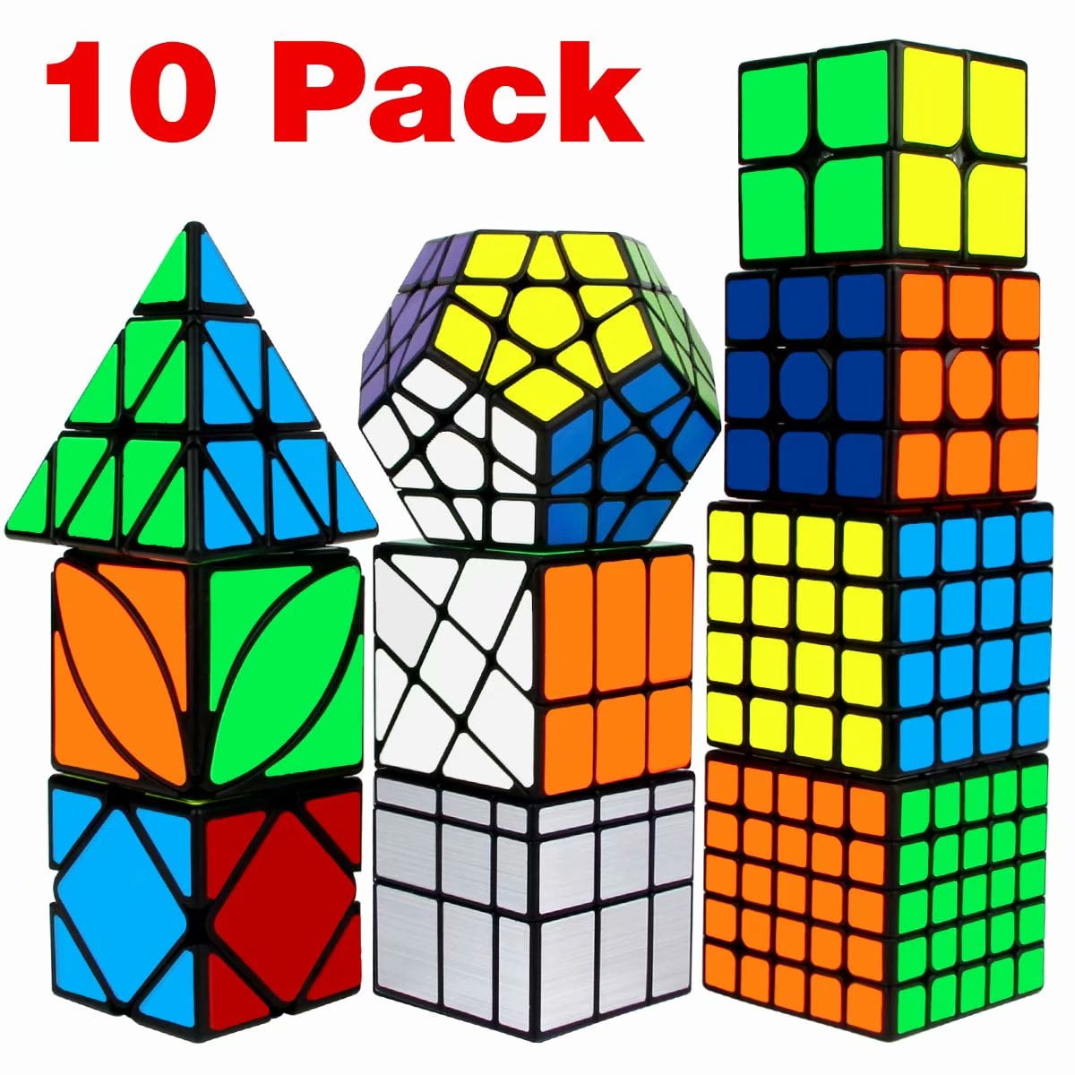 Speed Cube Set Roxenda Magic Cube Set of Pyramid Megaminx Windmill Cube Qiyi Frosted Stickerless Cubes Collection Puzzle Toy for Kids 