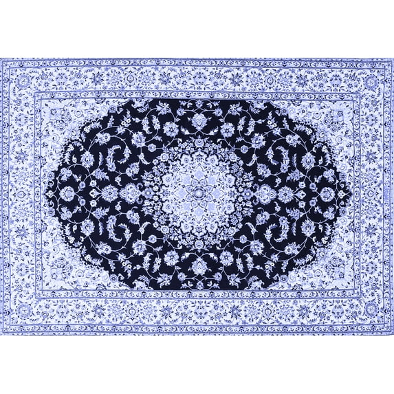 Ahgly Company Indoor Rectangle Medallion Blue Traditional Area Rugs, 7' x 10'