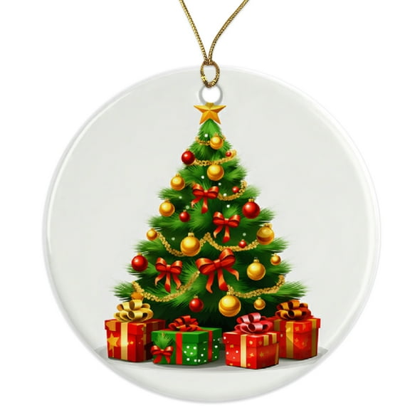Christmas Tree Ornament - Holiday Decor - Gift Wrapped Ornament - Festive Xmas Tree Decoration - Perfect Christmas Gift Idea Ceramic Ornament - 3 Inch Christmas Tree Round Ornament ORNW0241