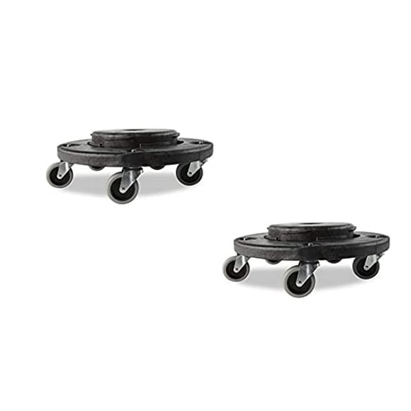 Rubbermaid Commercial Products Brute Twist on/Off Round Dolly, Use with BRUTE Trash Can, Black, Pack of 2
