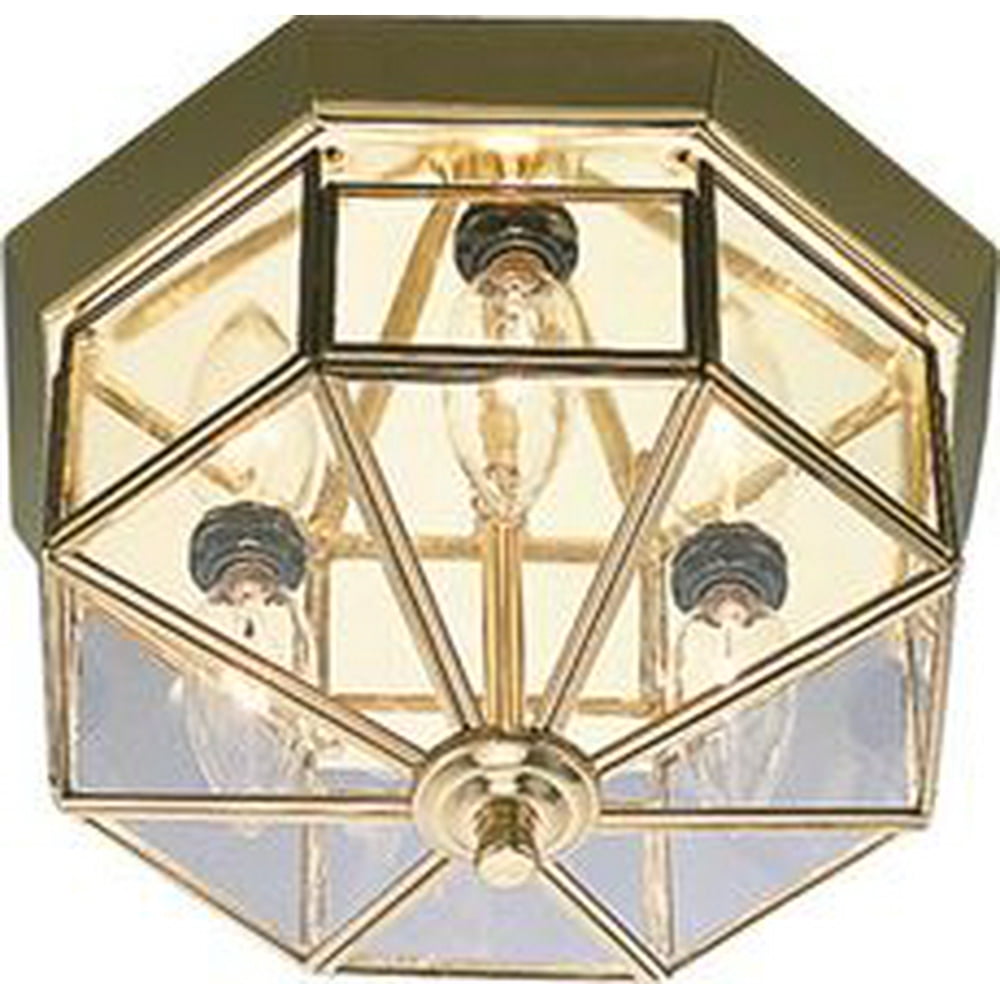 FLUSH MOUNT OCTAGON CEILING FIXTURE, CLEAR GLASS, POLISHED BRASS, 101/