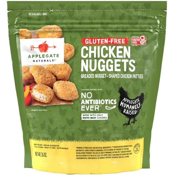 Applegate Natural Gluten Free Chicken Nuggets, 16oz, Resealable Bag (Frozen)