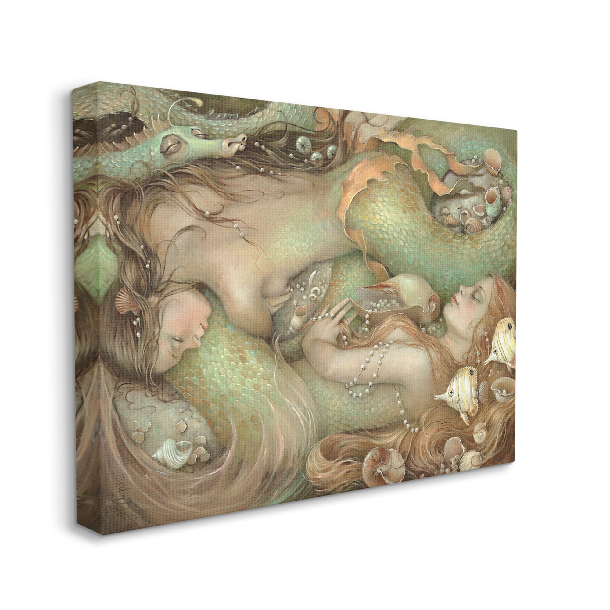 Stupell Industries Two Mermaids Underwater Fairy Tales & Fantasy Painting Gallery Wrapped Canvas Print Wall Art, 20 x 16