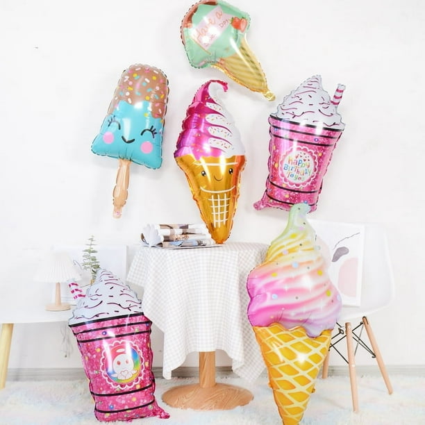 Globo de aluminio con forma de cono de helado, globo de película de aluminio, decoración de fiesta de verano con forma de helado, papel de aluminio para niños