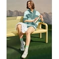 thumbnail image 3 of Women Striped Workout Set Two Piece Outfit Tracksuit Oversized Lounge Set Top and Shorts Sets with Pockets Green S, 3 of 7