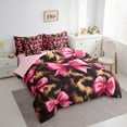 thumbnail image 2 of Manfei Cartoon Bowtie Bow Bedding Comforter Set 7pcs,Cowhide Full Bedding Set,Brown Pink Fitted Sheet Flat Sheet For Boys Girls,Ultra Soft Bedroom Decor Reversible, 2 of 5