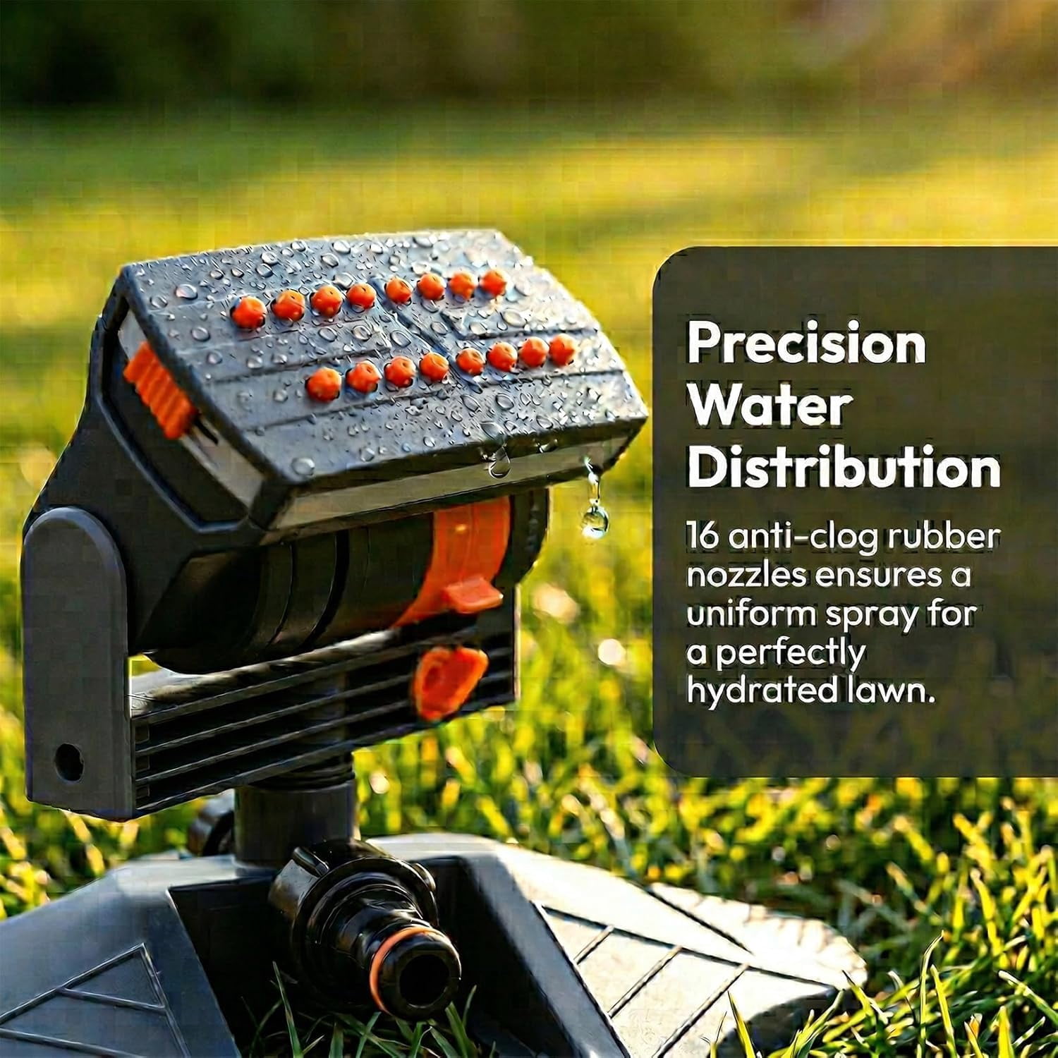 2026 New Adjustable Oscillating Sprinkler, Wide Coverage Lawn Sprinkler with 16 Nozzles, Mini Turbo Oscillating Water Sprinkler for Yard & Garden, Black-A (Includes 5m Hose)