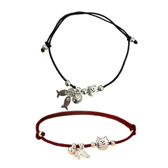 Fogun Pack Of 2 Matching Cats And Black Red Cord Bracelets Handcrafted Wrist Chain For Couples Friend