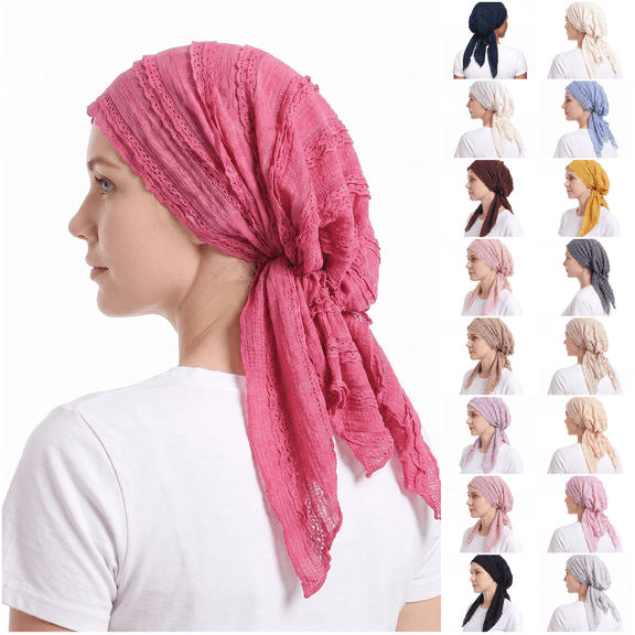 Sewkxo Turbans Cancer Hats for Women Chemo Headwear, Turban Headwrap, Soft Stretchy Chemo Caps for Hair Loss, Cancer Headscarf,Hot Pink One Size
