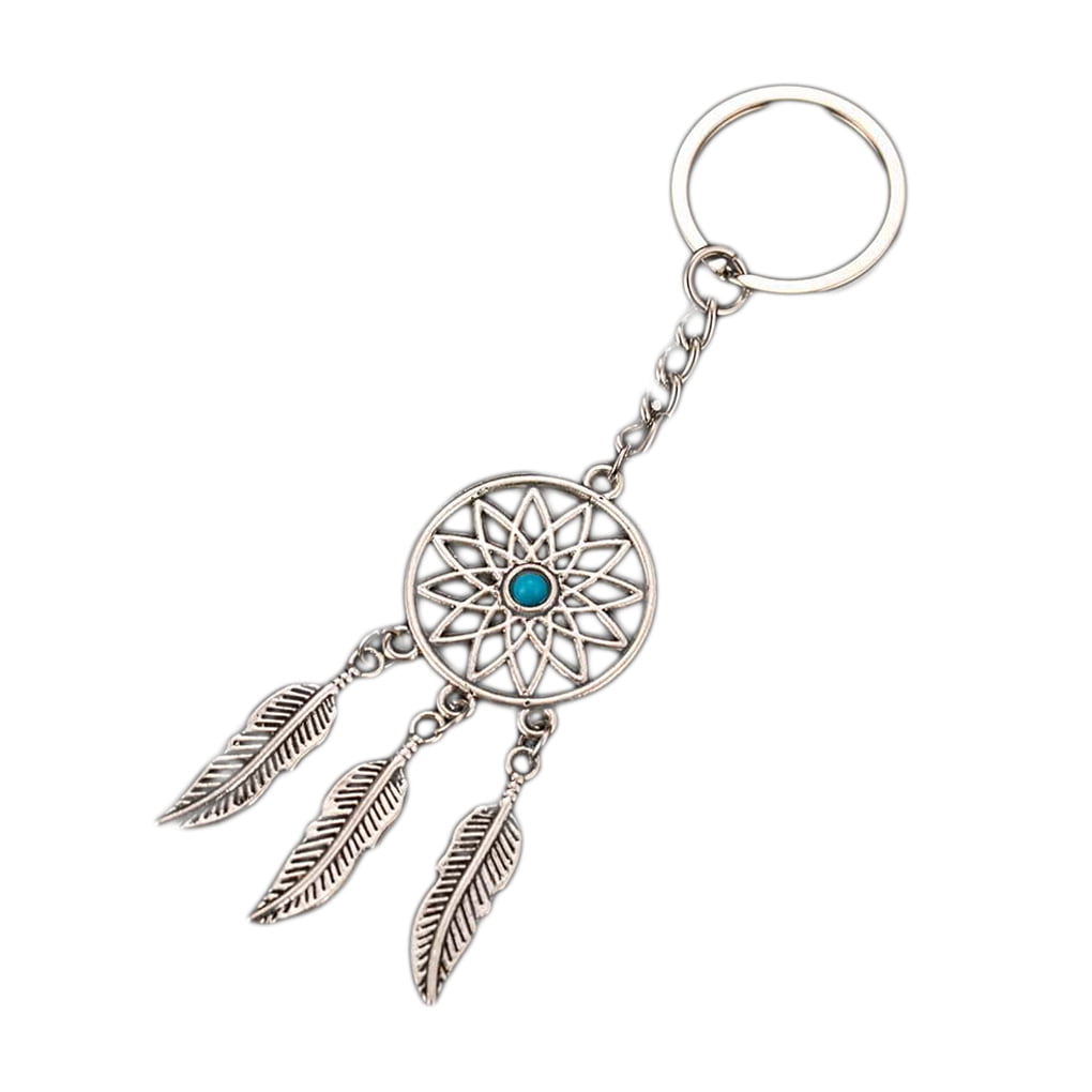 New Silver Metal Key Chain Ring Feather Tassels Dream Catcher Keyring Keychain 