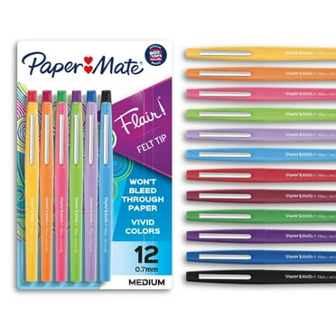 Paper Mate Flair Felt Tip Pens, Medium Point (0.7mm), Assorted Colors, 12 Count