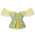 thumbnail image 3 of Lace Short Sleeves Corset Top Sexy Bustier Lingerie Waist Cincher Costume Tops Green S, 3 of 7