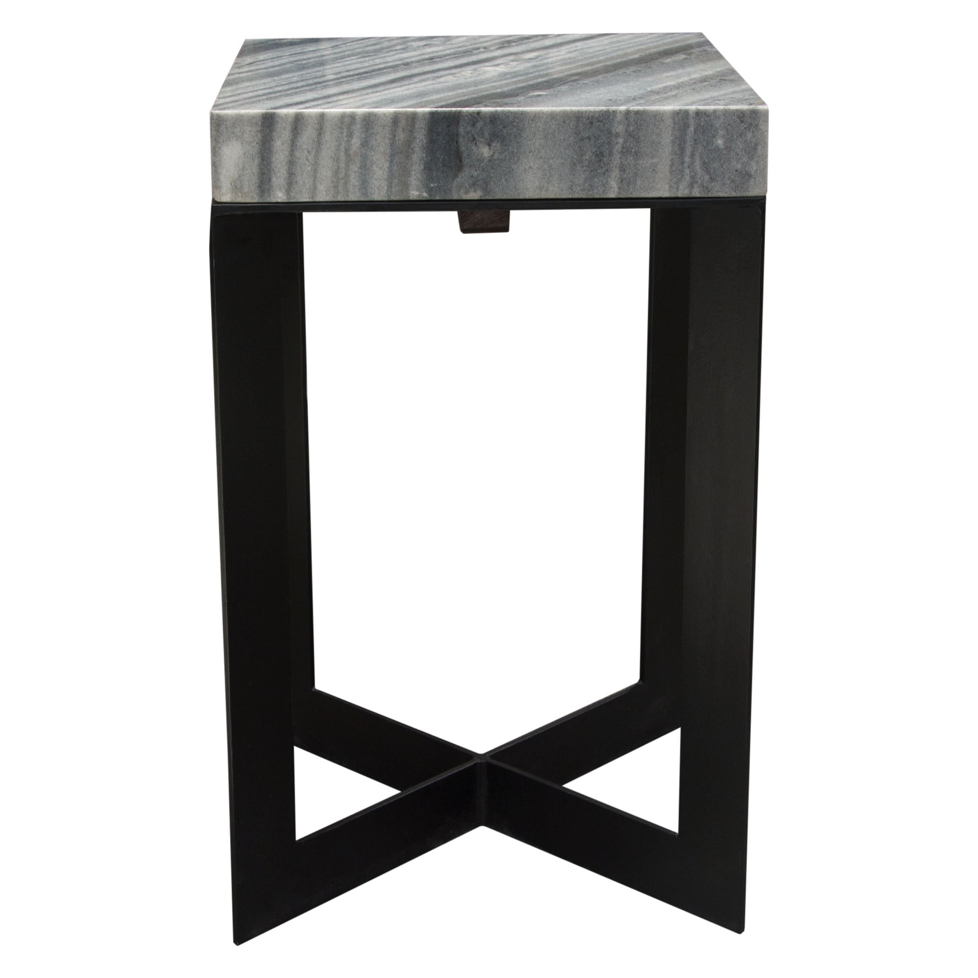 Blaine Accent Table w/ Genuine Grey Marble Top w/ Black Iron Base by