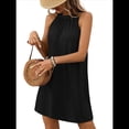 thumbnail image 3 of Vestido de Verano Holgado Sin Mangas con Cuello Redondo y Cuello Halter, Color Liso, Color Negro, Talla XL, 3 of 9