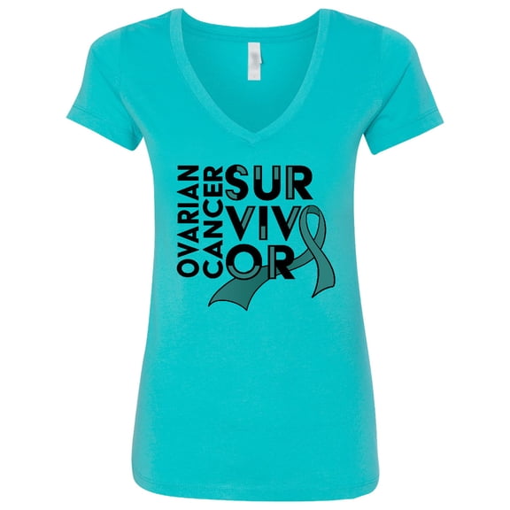 Inktastic Ovarian Cancer Survivor Teal Ribbon Awareness Women's V-Neck T-Shirt
