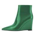 thumbnail image 2 of YDN Women's Pointed Toe Ankle Boots High Wedge Heels with Side Zipper Fashion Dressy Booties Basic Daily Outfit Shoes Size 9 Green, 2 of 5