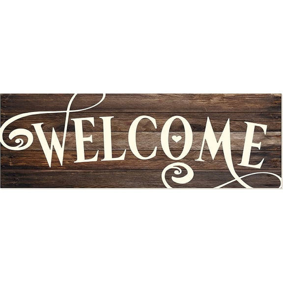 Welcome Rustic Wood Farmhouse Wall Sign (Brown) 6x18