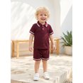 thumbnail image 6 of BemeyourBBs 2Pcs Toddler Baby Boy Summer Outfits Infant Baby Boys Summer Clothes Short Sleeve Lapel Collar Solid Color Jacquard Shirt Tops and Elastic Waist Shorts Set, 6 of 9