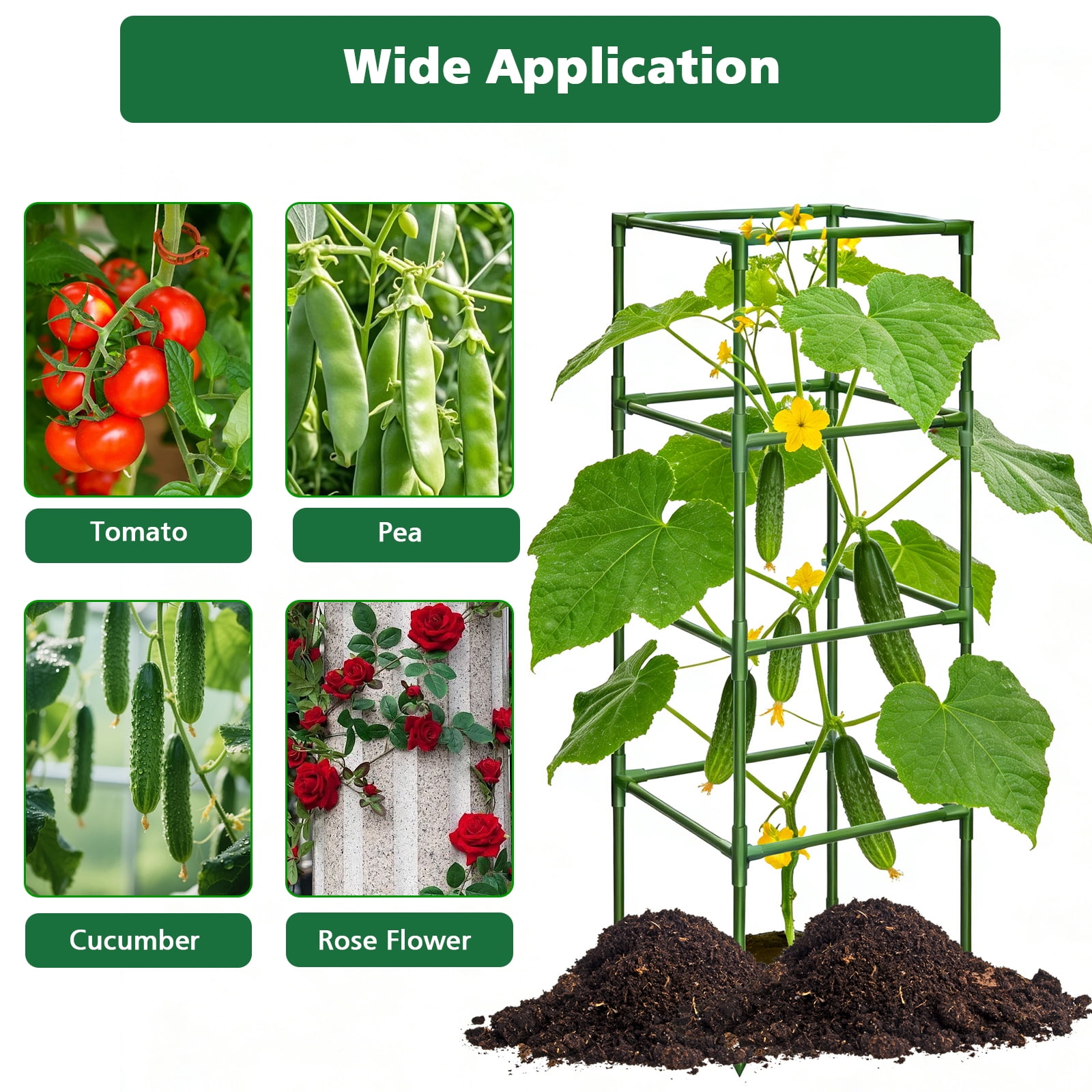 3 Pack Garden Trellis 59" Tomato Cage Square Adjustable Plant Cage for Climbing Plants Metal Plant Trellis for Potted for Vegetables Flowers Fruits