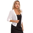 thumbnail image 3 of Kaerm Women's 3/4 Sleeve Open Front Chiffon Shrugs Lightweight Sheer Cropped Cardigan White 4XL, 3 of 7