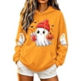 thumbnail image 2 of qolati Halloween Hoodie for Women Ghost Pumpkin Graphic Spooky Long Sleeve Pullover Sweater Cute Fall Oversized Fleece Lined Hooded Tops Orange L, 2 of 6