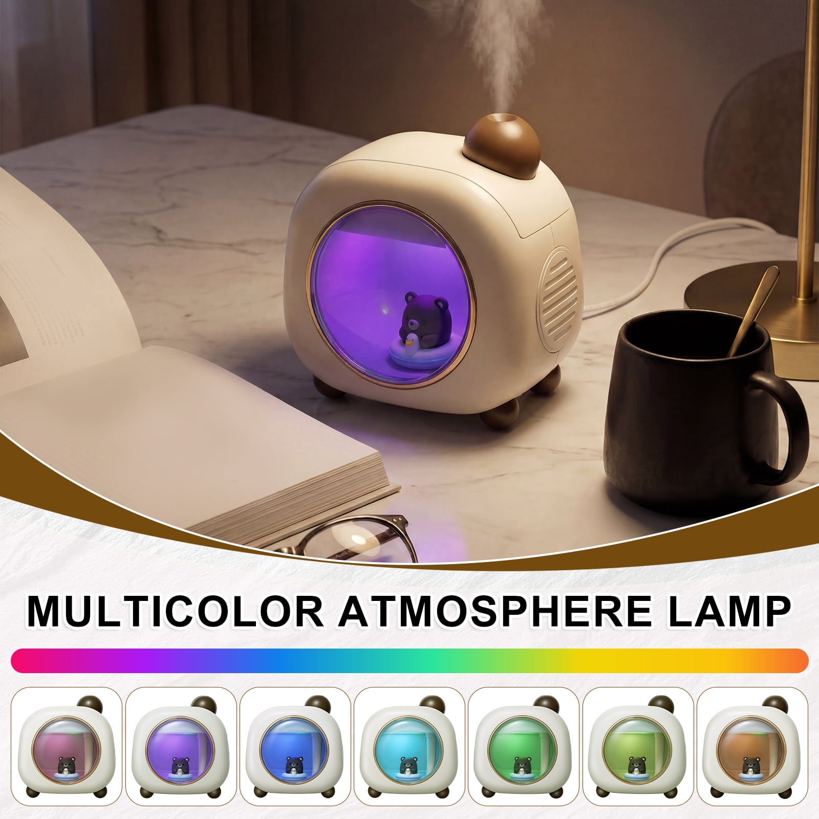 Ikoopy Portable Air Humidifier for Bedroom with Night Light Cartoon Cool Mist Humidifier for Baby with 9H Auto Shut Off 2 Mist Modes for Home Office
