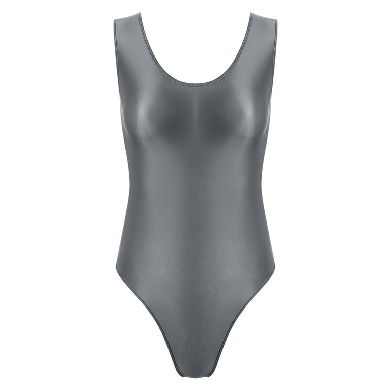 iiniim Women's Stretchy Glossy High Cut Bodysuit Tight Oil
