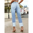 thumbnail image 4 of DOKOTOO Women Straight Leg Jeans Cuffed High Waisted Boyfriend Jean Denim Distressed Pants, 4 of 9