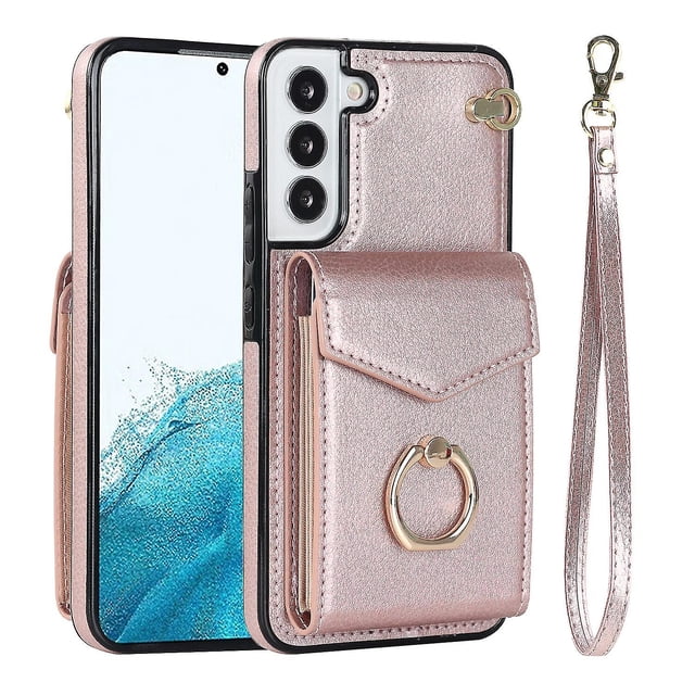 Elegante funda multifuncional tipo cartera para Samsung S23 Plus con correas, ranura para tarjetas, soporte para anillo, protección para cámara, material de PU, a prueba de golpes, antigolpes.