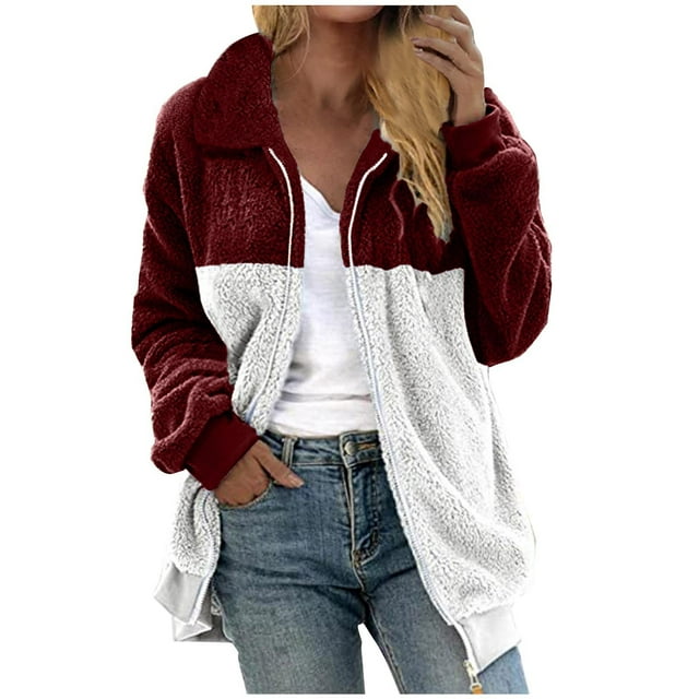 FAIWAD Womens Fleece Jacket Winter Fuzzy Sherpa Open Front Long Cardigan Zip Up Coats Thermal Jackets with Pockets