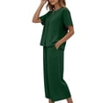 thumbnail image 6 of NMMUED Linen 2 Piece Set for Women Summer Women’s Cotton Linen 2 Piece Lounge Set Casual Breathable Short Sleeve Top Wide Leg Cropped Pants Relaxed Fit 2 Piece Lounge Set Dark Green S, 6 of 7